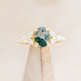 "BLOSSOM" - OVAL-CUT MOSS AGATE ENGAGEMENT RING WITH LEAF-SHAPED DIAMOND ACCENTS-8