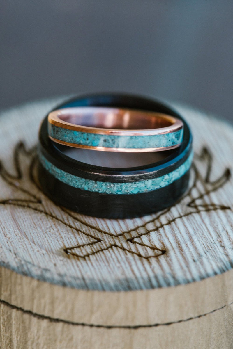 "VERTIGO" - TURQUOISE INLAY WEDDING BAND-25