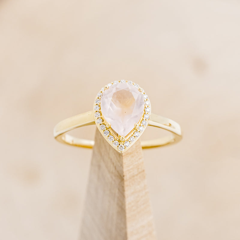 "CLARISS" - PEAR-SHAPED ROSE QUARTZ ENGAGEMENT RING WITH DIAMOND HALO-7