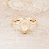 "CLARISS" - PEAR-SHAPED ROSE QUARTZ ENGAGEMENT RING WITH DIAMOND HALO-10