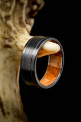 "SEDONA" - WHISKEY BARREL LINED WEDDING RING WITH A BRUSHED FINISH-9