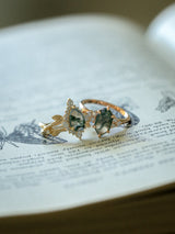 "OCTAVIA" - ELONGATED HEXAGON MOSS AGATE ENGAGEMENT RING WITH DIAMOND ACCENTS-25