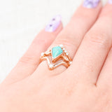 "BIANCA" - BRIDAL SUITE - KITE CUT TURQUOISE ENGAGEMENT RING WITH PEARLS & DIAMOND ACCENTS-38