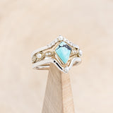 "BIANCA" - BRIDAL SUITE - KITE CUT TURQUOISE ENGAGEMENT RING WITH PEARLS & DIAMOND ACCENTS-12