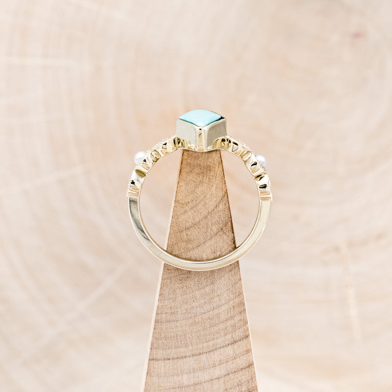 "BIANCA" - BRIDAL SUITE - KITE CUT TURQUOISE ENGAGEMENT RING WITH PEARLS & DIAMOND ACCENTS-23