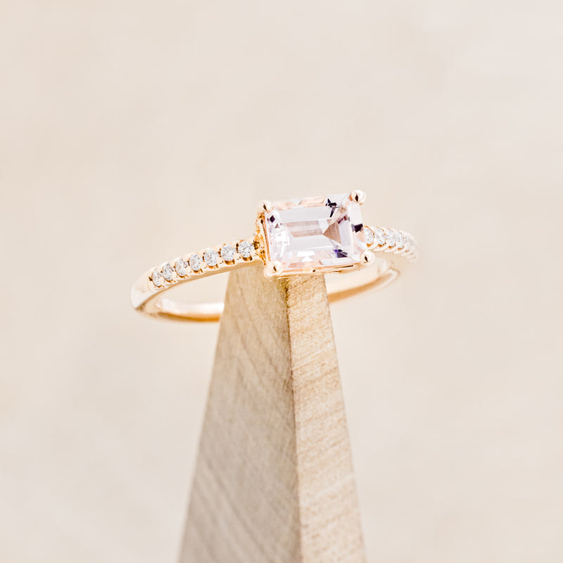 "AMARA" - EMERALD CUT MORGANITE ENGAGEMENT RING WITH DIAMOND ACCENTS-7