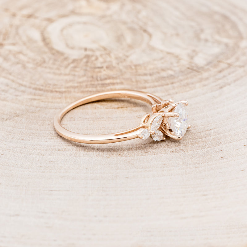 "BLOSSOM" - ROUND CUT MOISSANITE ENGAGEMENT RING WITH LEAF-SHAPED DIAMOND ACCENTS-8