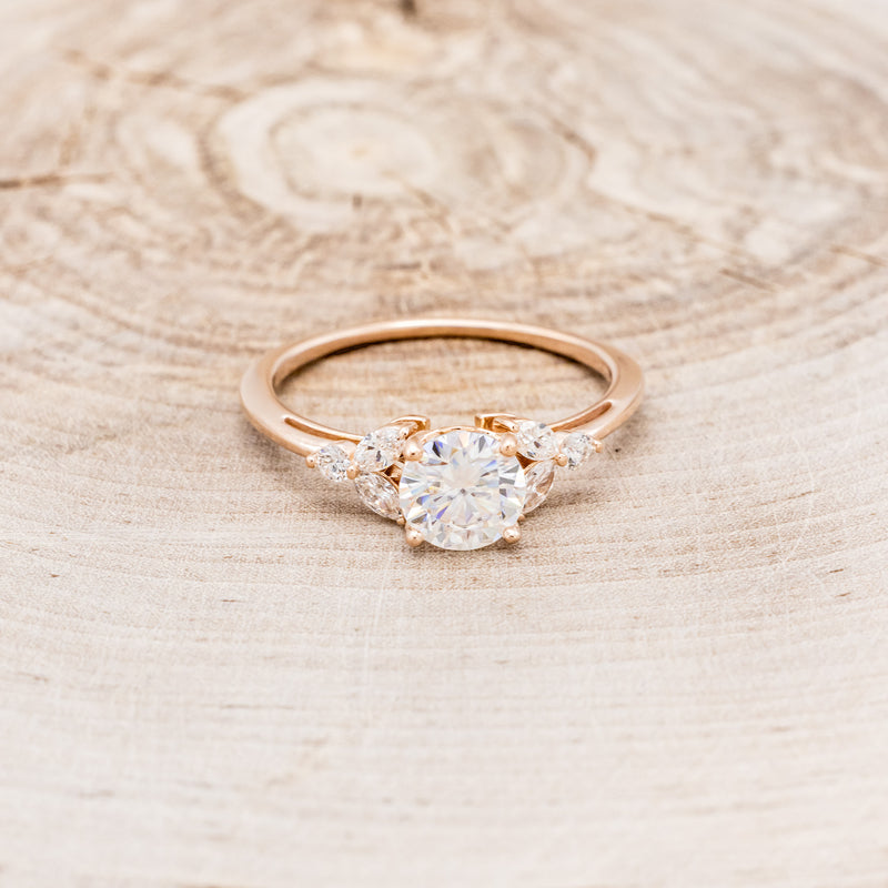 "BLOSSOM" - ROUND CUT MOISSANITE ENGAGEMENT RING WITH LEAF-SHAPED DIAMOND ACCENTS-10