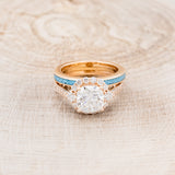 "OPHELIA" - CUSHION CUT MOISSANITE ENGAGEMENT RING WITH TURQUOISE STACKING BAND-4