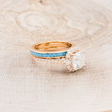 "OPHELIA" - CUSHION CUT MOISSANITE ENGAGEMENT RING WITH TURQUOISE STACKING BAND-2