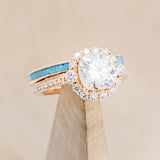 "OPHELIA" - CUSHION CUT MOISSANITE ENGAGEMENT RING WITH TURQUOISE STACKING BAND-1