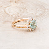 "OPHELIA" - CUSHION CUT LAB-GROWN GREEN SAPPHIRE ENGAGEMENT RING WITH DIAMOND HALO & ACCENTS-2