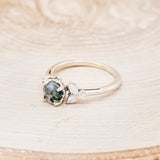 "BLOSSOM" - ROUND CUT MOSS AGATE ENGAGEMENT RING WITH LEAF-SHAPED DIAMOND ACCENTS-3