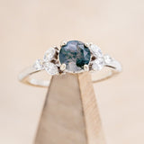 "BLOSSOM" - ROUND CUT MOSS AGATE ENGAGEMENT RING WITH LEAF-SHAPED DIAMOND ACCENTS-1