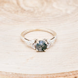 "BLOSSOM" - ROUND CUT MOSS AGATE ENGAGEMENT RING WITH LEAF-SHAPED DIAMOND ACCENTS-4