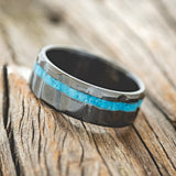 "VERTIGO" - TURQUOISE WEDDING RING FEATURING A DIAGONAL FLUTED BLACK ZIRCONIUM BAND-2