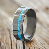 "VERTIGO" - TURQUOISE WEDDING RING FEATURING A DIAGONAL FLUTED BLACK ZIRCONIUM BAND-1