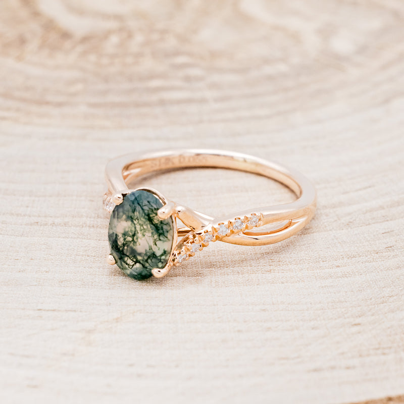 "ROSLYN" - OVAL MOSS AGATE ENGAGEMENT RING WITH DIAMOND ACCENTS-3