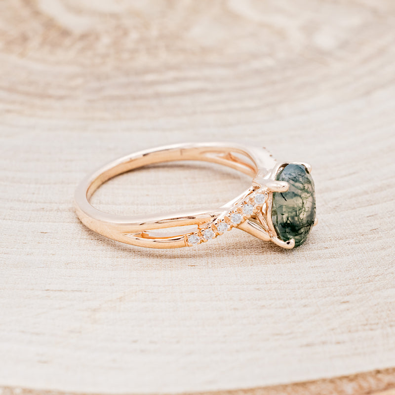 "ROSLYN" - OVAL MOSS AGATE ENGAGEMENT RING WITH DIAMOND ACCENTS-2