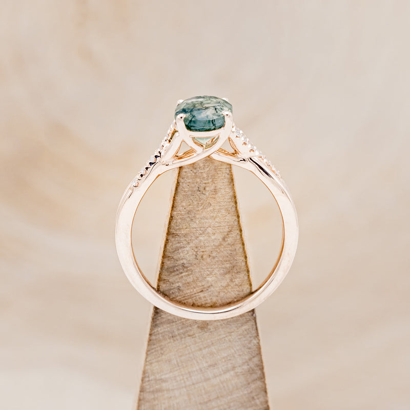 "ROSLYN" - OVAL MOSS AGATE ENGAGEMENT RING WITH DIAMOND ACCENTS-5