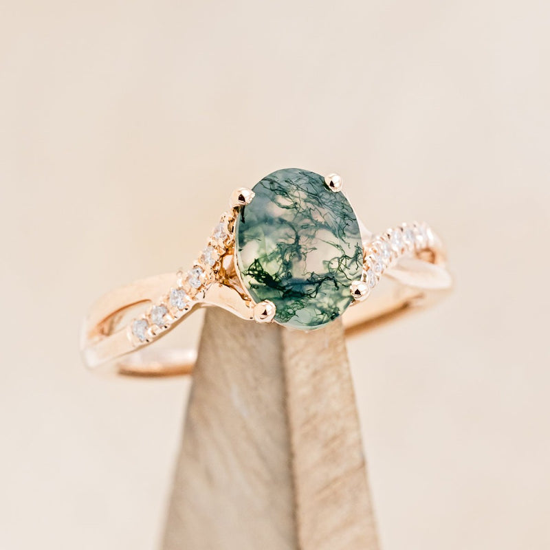 "ROSLYN" - OVAL MOSS AGATE ENGAGEMENT RING WITH DIAMOND ACCENTS-1