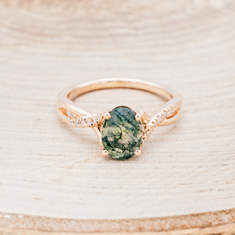 "ROSLYN" - OVAL MOSS AGATE ENGAGEMENT RING WITH DIAMOND ACCENTS-4