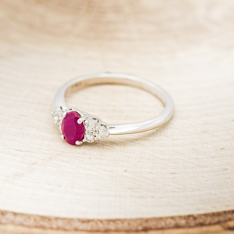 "RHEA" - OVAL LAB-GROWN RUBY ENGAGEMENT RING WITH DIAMOND ACCENTS-3