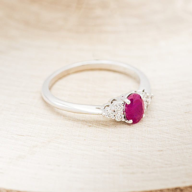 "RHEA" - OVAL LAB-GROWN RUBY ENGAGEMENT RING WITH DIAMOND ACCENTS-2