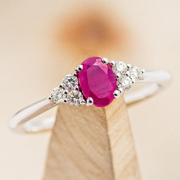 "RHEA" - OVAL LAB-GROWN RUBY ENGAGEMENT RING WITH DIAMOND ACCENTS-1