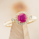 "CYRA" - CUSHION CUT LAB-GROWN RUBY ENGAGEMENT RING WITH DIAMOND HALO & ACCENTS-1