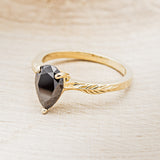 "HOPE" - PEAR-SHAPED MIDNIGHT BLACK MOISSANITE SOLITAIRE ENGAGEMENT RING WITH FEATHER ACCENTS-3