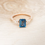 "BLOSSOM" - EMERALD CUT BLUE TOPAZ ENGAGEMENT RING WITH DIAMOND ACCENTS-4