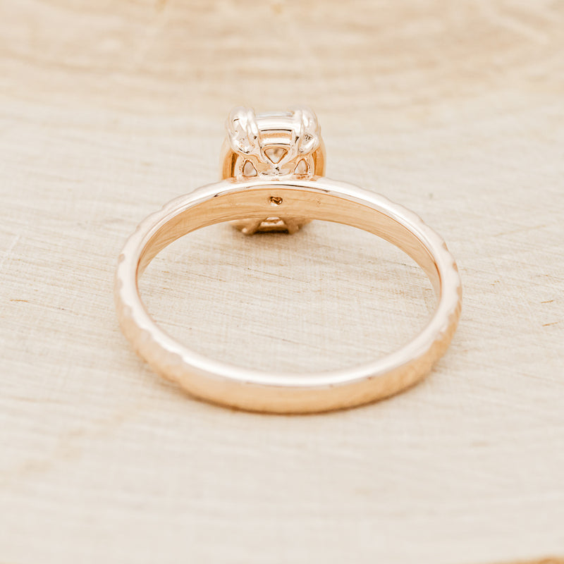 "ELLA" - ANTIQUE CUSHION ROSE CUT MOISSANITE SOLITAIRE ENGAGEMENT RING WITH HAMMERED FINISH-6