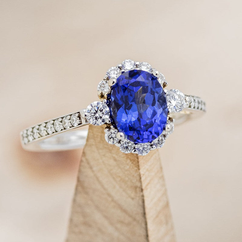 "OPHELIA" - OVAL LAB-GROWN SAPPHIRE ENGAGEMENT RING WITH DIAMOND ACCENTS-1