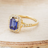 "KARLA" - EMERALD CUT LAB-GROWN SAPPHIRE ENGAGEMENT RING WITH DIAMOND HALO & ACCENTS-3