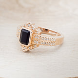 "ELENOR" - EMERALD CUT BLACK ONYX ENGAGEMENT RING WITH DIAMOND ACCENTS-3