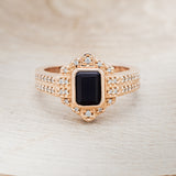 "ELENOR" - EMERALD CUT BLACK ONYX ENGAGEMENT RING WITH DIAMOND ACCENTS-4