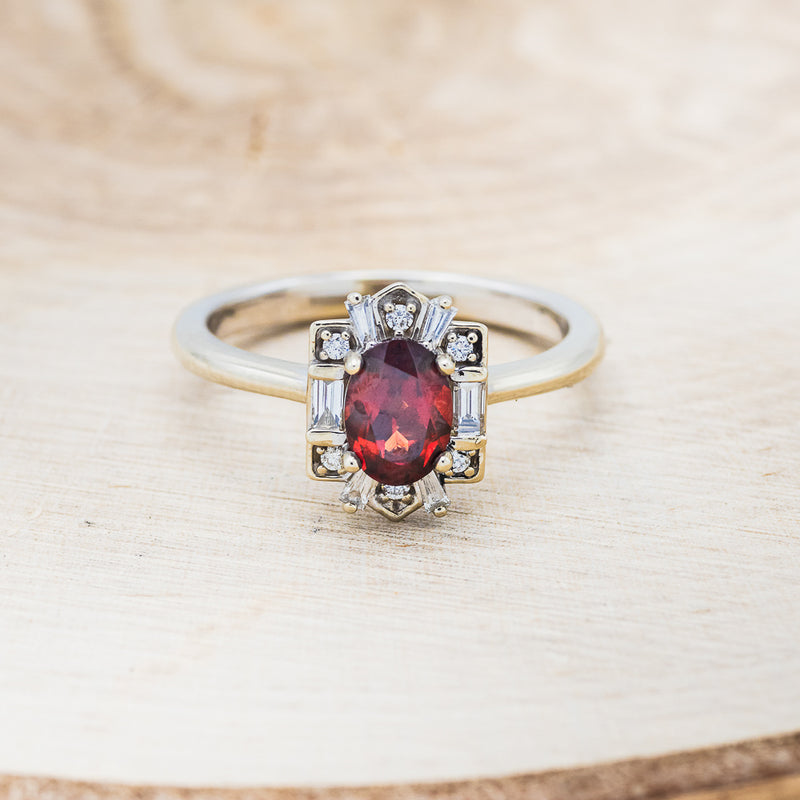 "CLEOPATRA" - OVAL GARNET ENGAGEMENT RING WITH DIAMOND ACCENTS-10