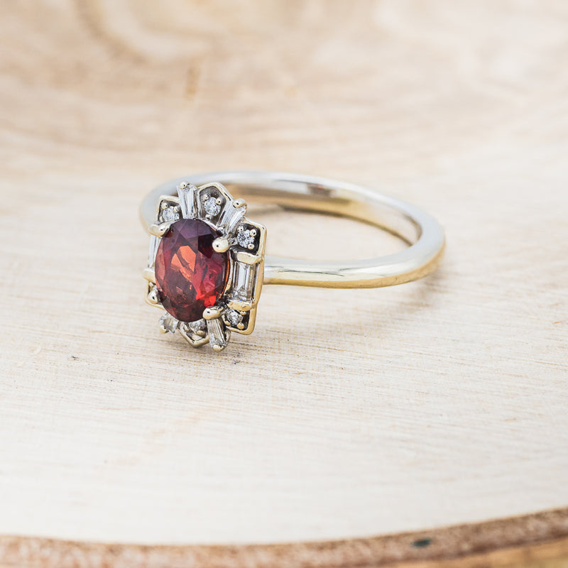 "CLEOPATRA" - OVAL GARNET ENGAGEMENT RING WITH DIAMOND ACCENTS-9