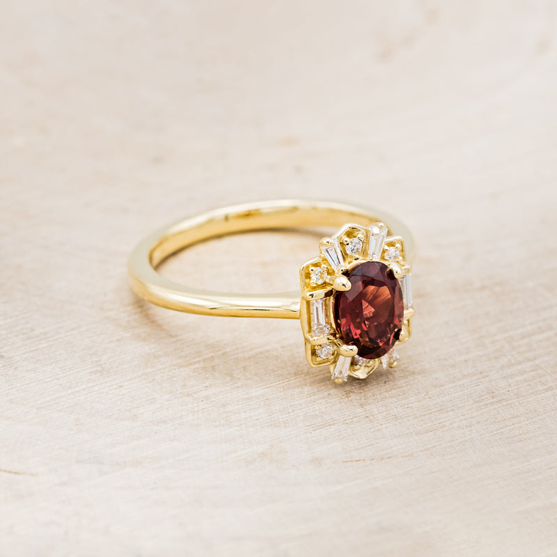 "CLEOPATRA" - OVAL GARNET ENGAGEMENT RING WITH DIAMOND ACCENTS-2