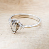 "RHEA" - PEAR-SHAPED SALT & PEPPER DIAMOND ENGAGEMENT RING WITH DIAMOND ACCENTS-3