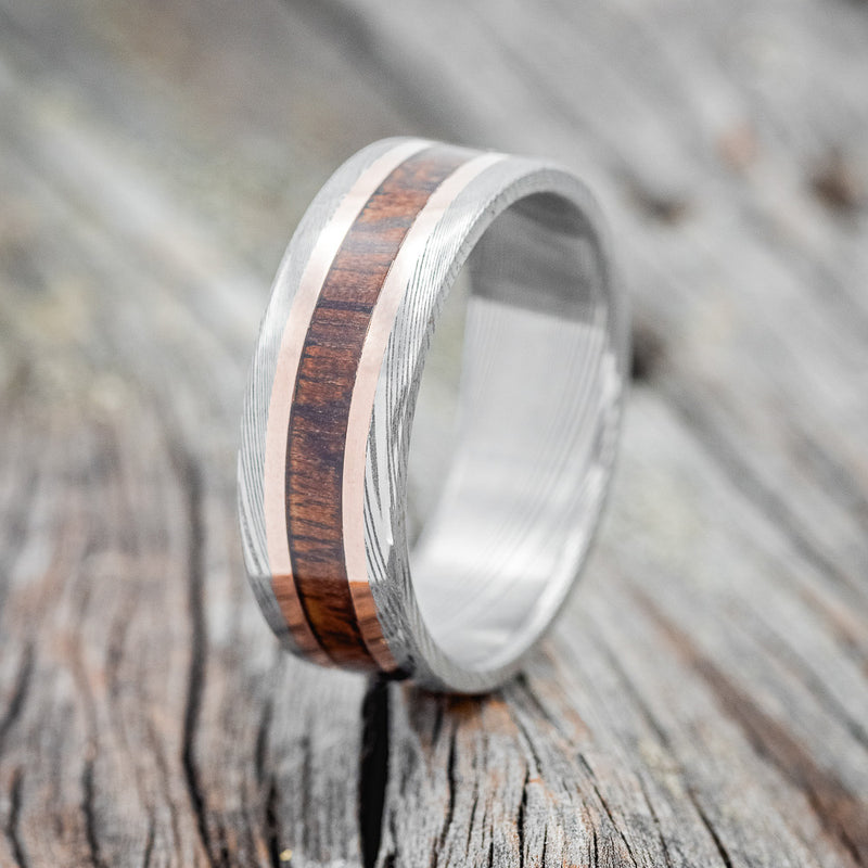 "KALDER" - KOA WOOD & 14K GOLD INLAYS WEDDING RING-4