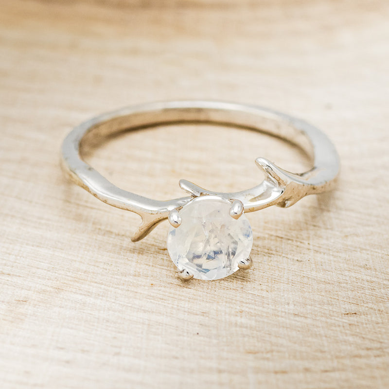 "ARTEMIS" - ROUND MOONSTONE ENGAGEMENT RING WITH ANTLER-STYLE BAND-4