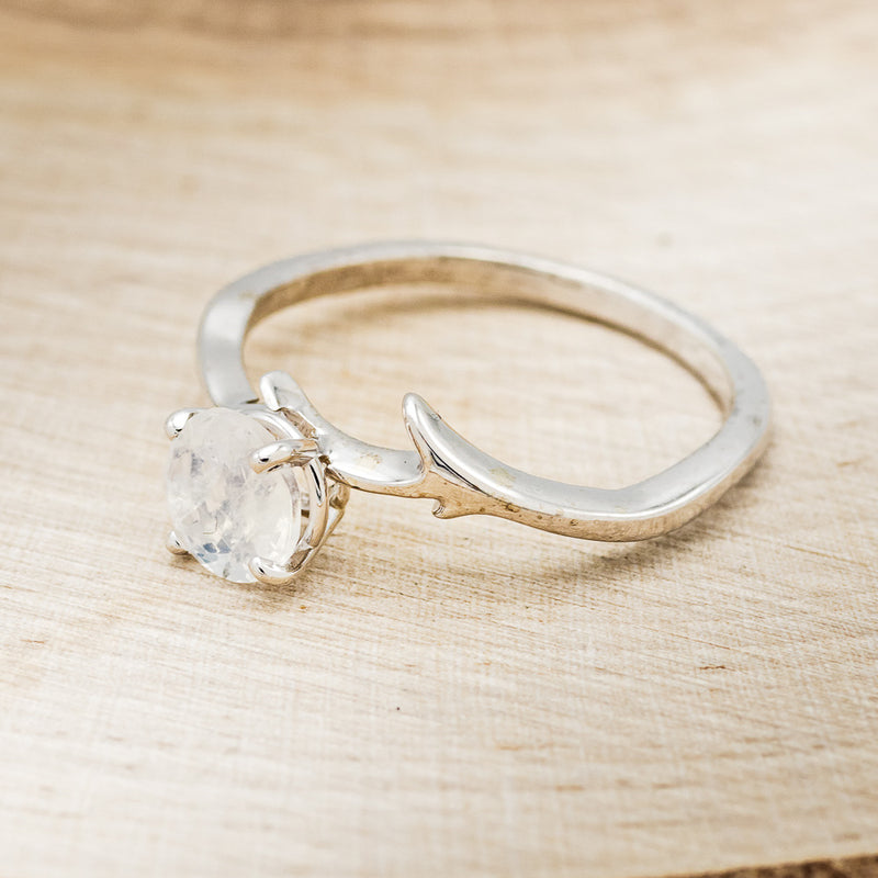 "ARTEMIS" - ROUND MOONSTONE ENGAGEMENT RING WITH ANTLER-STYLE BAND-3