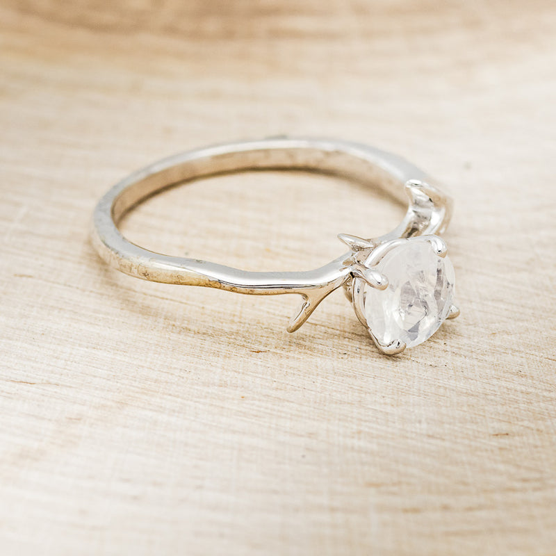 "ARTEMIS" - ROUND MOONSTONE ENGAGEMENT RING WITH ANTLER-STYLE BAND-2