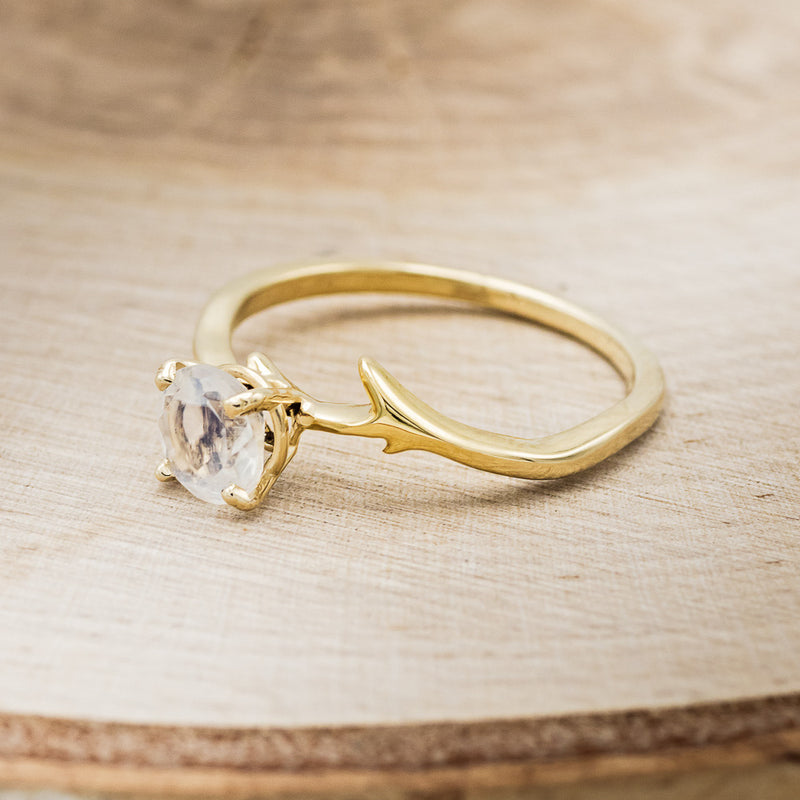 "ARTEMIS" - ROUND MOONSTONE ENGAGEMENT RING WITH ANTLER-STYLE BAND-9