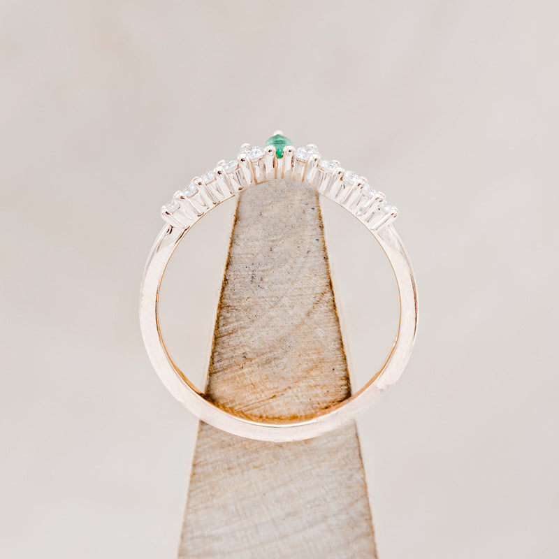 "SAGE" - KITE CUT MOSS AGATE ENGAGEMENT RING WITH DIAMOND ACCENTS & EMERALD TRACER-17