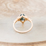 "SAGE" - KITE CUT MOSS AGATE ENGAGEMENT RING WITH DIAMOND ACCENTS & EMERALD TRACER-12