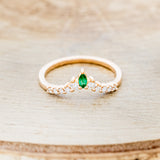 "SAGE" - KITE CUT MOSS AGATE ENGAGEMENT RING WITH DIAMOND ACCENTS & EMERALD TRACER-16