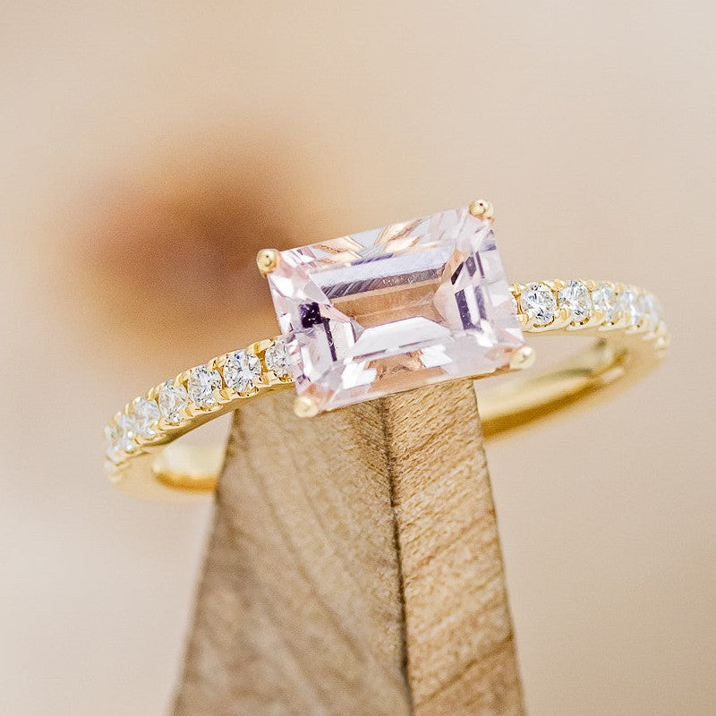 "AMARA" - EMERALD CUT MORGANITE ENGAGEMENT RING WITH DIAMOND ACCENTS-1